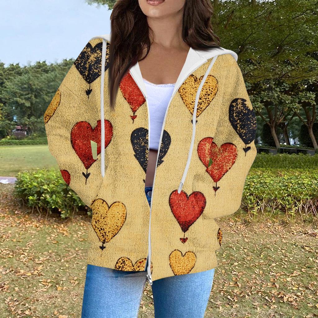 Damemote Uformelt langermet Valentinsdagstrykk med lomme med glidelås cardiganjakke