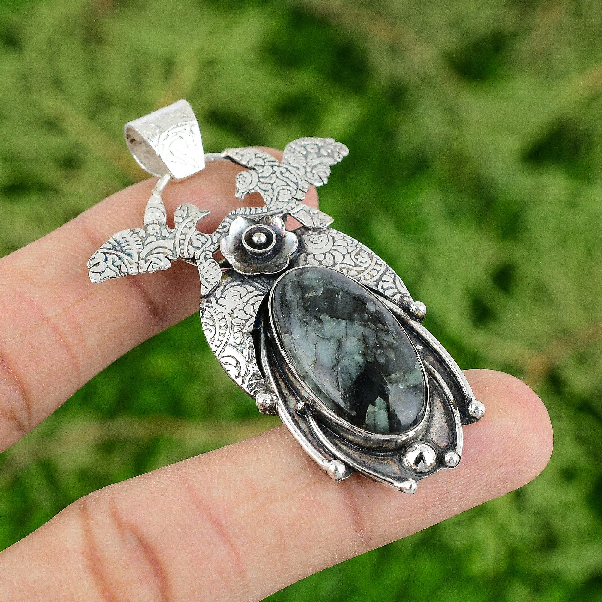 

Friendship Day Deal Oval Green Rice Jasper Gemstone Bezel New Pendant 925 Silver