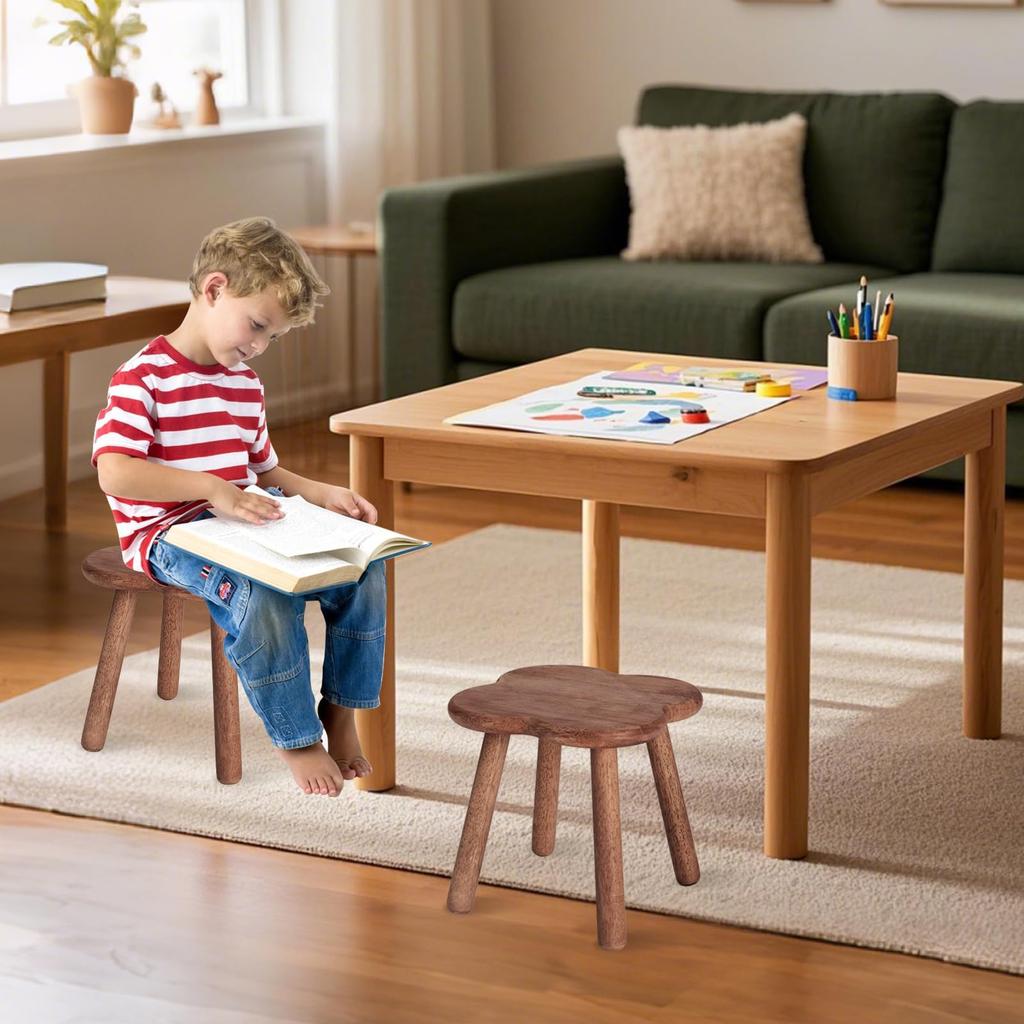 Pinyunxuan Wooden Clover-Shaped Children's Chair, Mini Stool, Round Chair, Low, Small Chair, 24x24cm, Footrest, Plant Stand, 80kg Weight Capacity, Nat