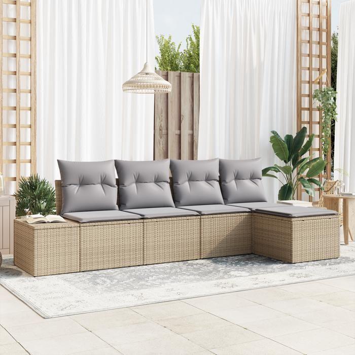 VidaXL Ensemble de canapés de jardin 5 pièces avec coussins beige en poly rotin 3347020