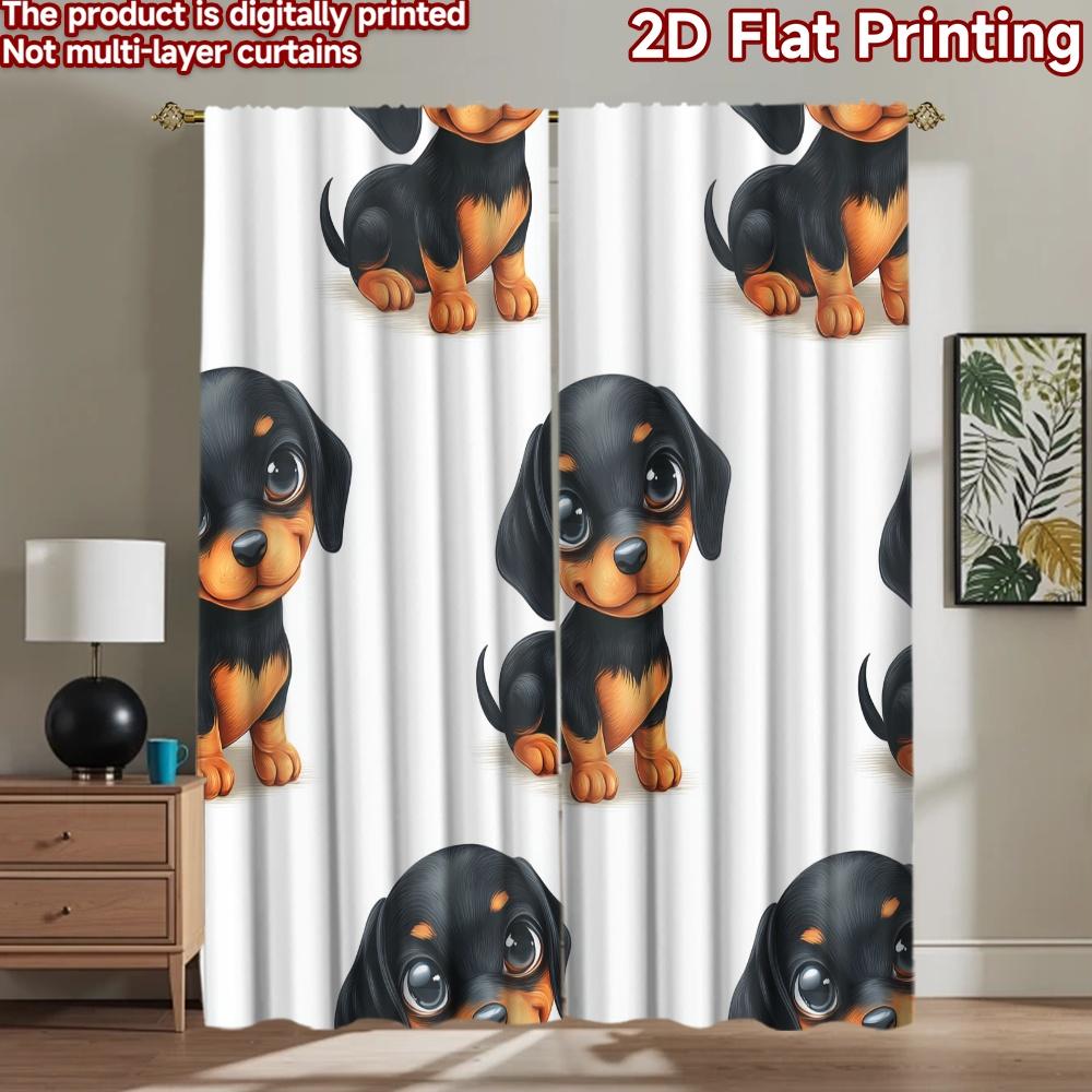 2D flat printing 2pcs Curtain Cute Dachshund Puppy Digital Printed Polyester Drapes Festive Curtains for Booths Studio