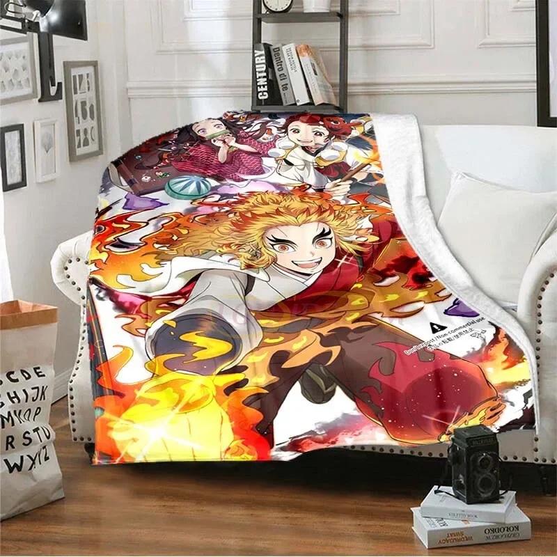 Demon Slayer Anime Flannel Blanket All Season Double-Sided Printed Throw, Soft Warm Fashion Nap Blanket For Home 75X100