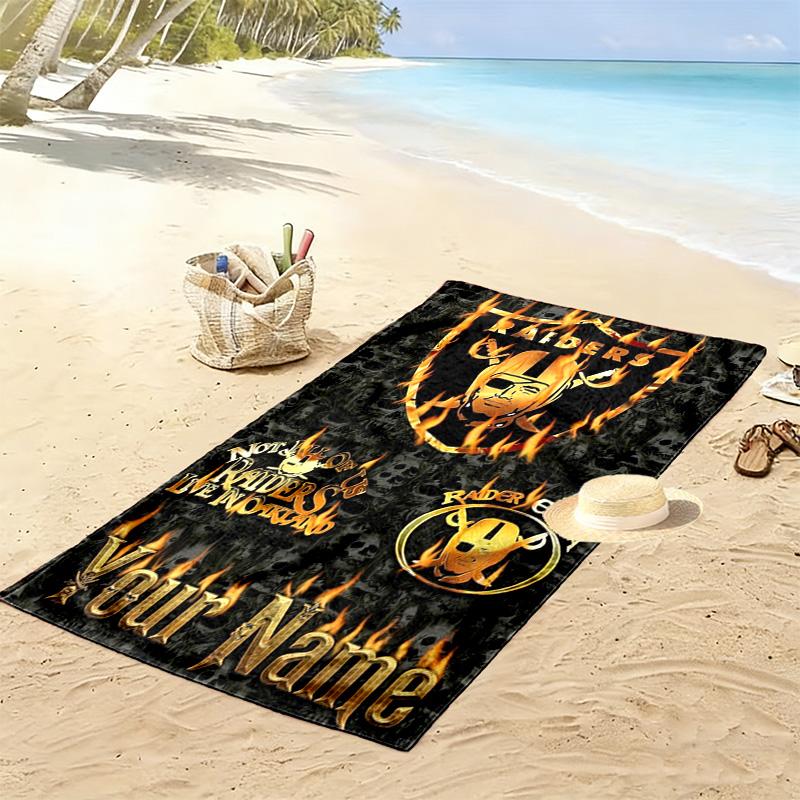 Name Custom Las Vegas Raiders Logo Print Beach Towel, Large Soft Quick Dry Towel for Beach Camping Swimming