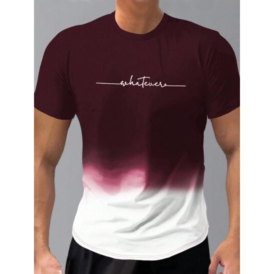 Summer Round Neck 3D Gradient Letters Print Top Fashionable Casual Short Sleeved Men's T-shirts