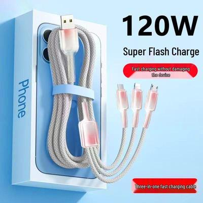 66W 3-in-1 Multi-Head Fast Charging Cable for Apple, Android, and Huawei Phones