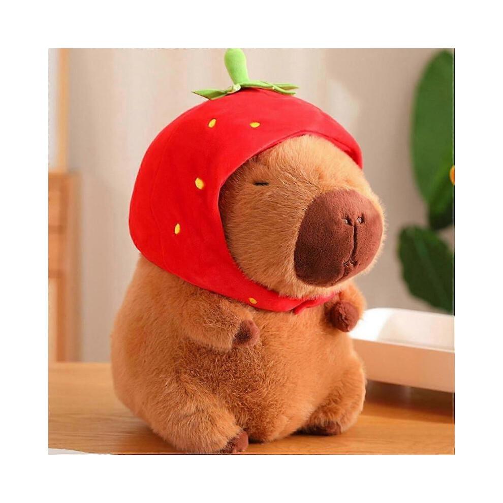 Capybara Plush,8.6 Inch Cute Strawberry Hat Capybara,soft Capybara Doll Gift, Soft Brown Capybara Plush Pillow,stuffed Capybara Gift,home Decoration
