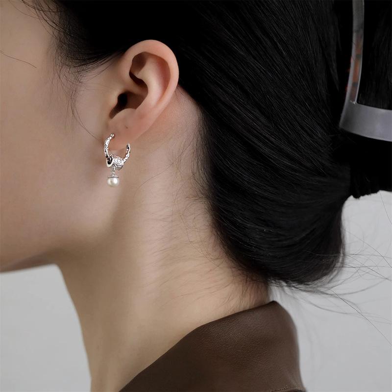 925 Silver Drop Earrings Hoop Pearl Leaf Vintage Irregular For Women Girl Gift Fashion Jewelry Dropship