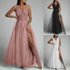 Cross-border 2023 V-Neck Waist-Cinching Sparkling Evening Gown with Slit