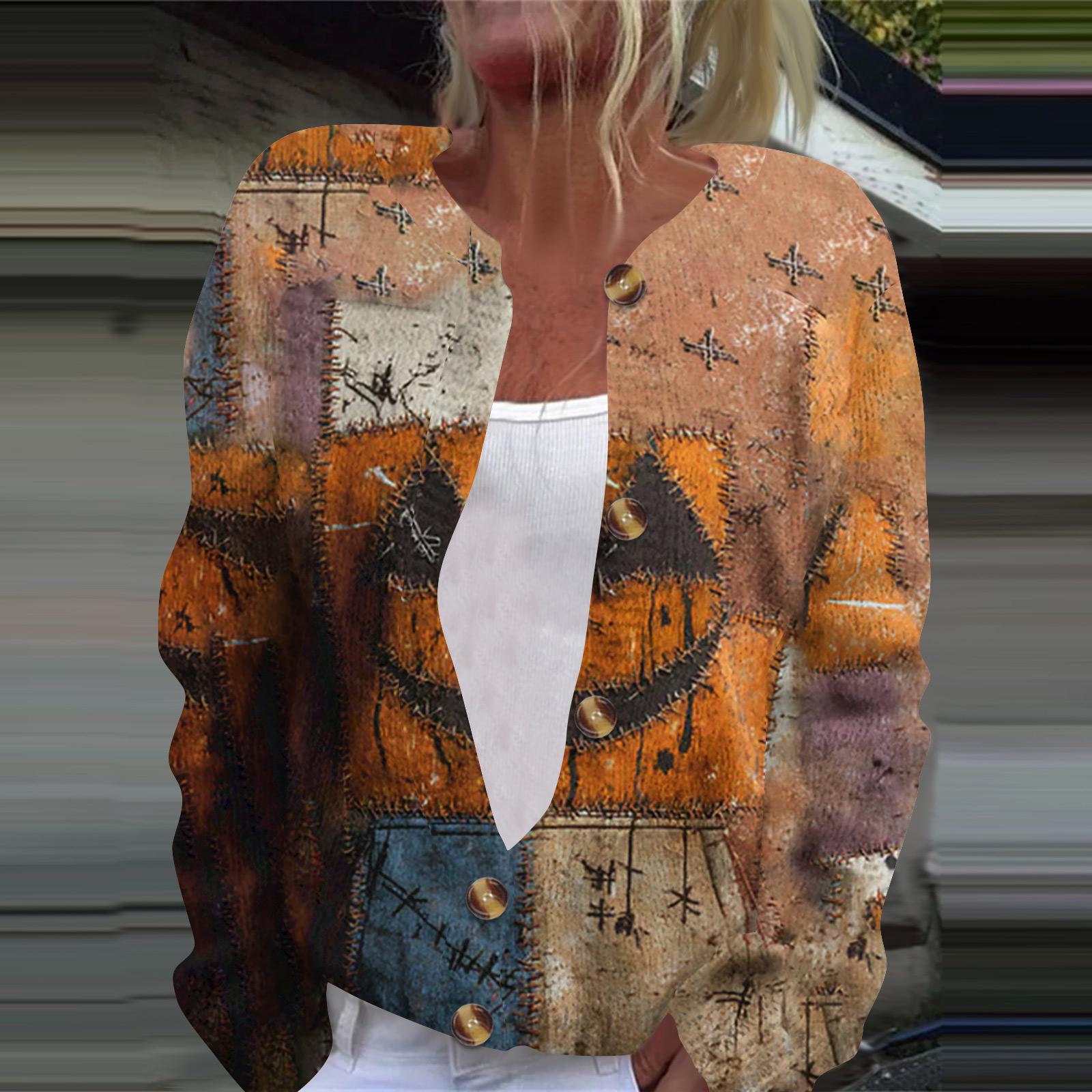 

Женская модная принтованная куртка с длинным рукавом и вязанным кардиганом на пуговицах XXXXXL шафрановый