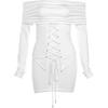 Pure desire Spice Girl style strap waist one-word shoulder long-sleeved dress women's autumn new slim-fitting sexy hip-wrapped short dress