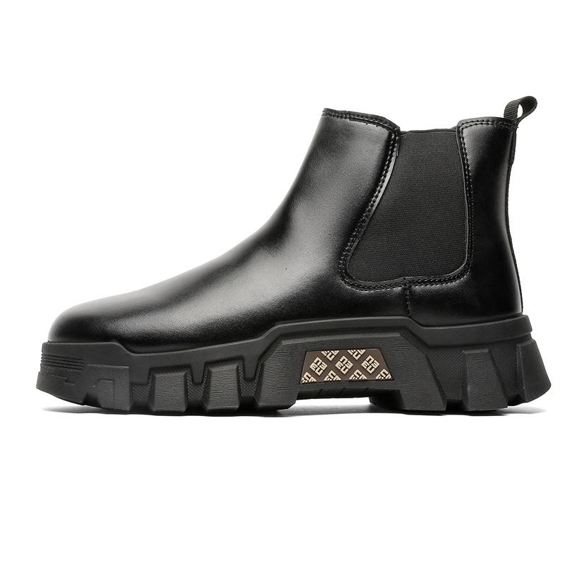 

Осенне-зимние новые ботинки с высоким голенищем, кожаные ботинки Мартин, модные ботинки-комбинезоны, мужская повседневная ретро-обувь Челси 44 чёрный