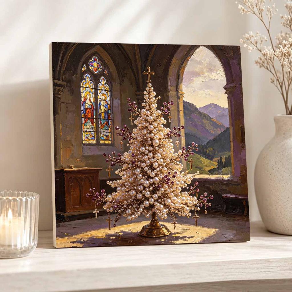 DIY Mini Framed Pearl Painting Kit Christmas Tree Cross Beads Canvas Home Decor Painting