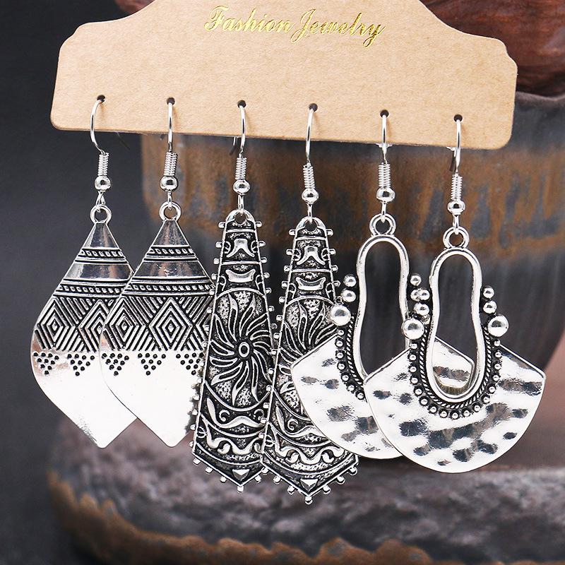 Bohemian Ethnic Retro Earring Set: 3-Piece Hanfu & Nepal Style for Women