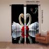 2Pcs Red Rose Curtain White Swan Birds Romantic Flower Wild Animals Happy Valentine'S Day For Bedroom Living Room Dining Room