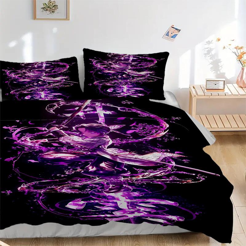 3pcs Demon Slayer Bedding Set-Perfect for Bedroom Decor, Guest Rooms, Living Areas & Hotels-Ideal Gift for Fans, Travelers, Daily Use & Spec