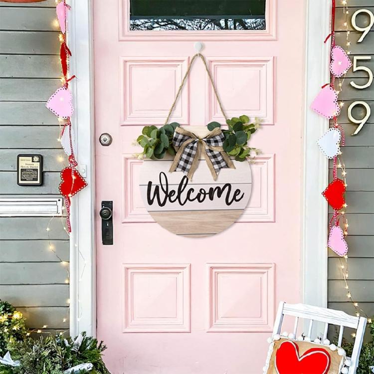 Welcome Sign Home Decorations Wreath Spring Bowknot Eucalyptu Wreath