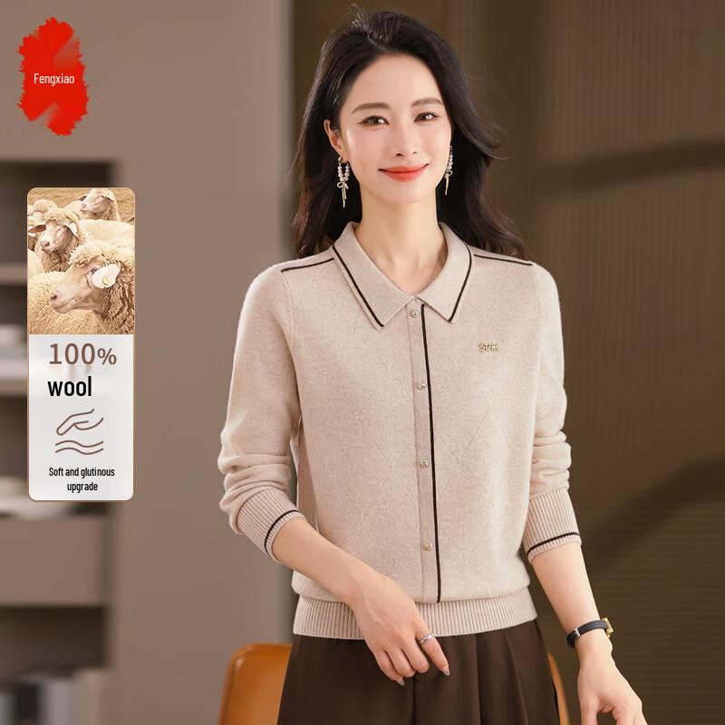 

FENGXIAO Women s 2025 Autumn/Winter Pure Wool Turn-down Collar Sweater 2XL