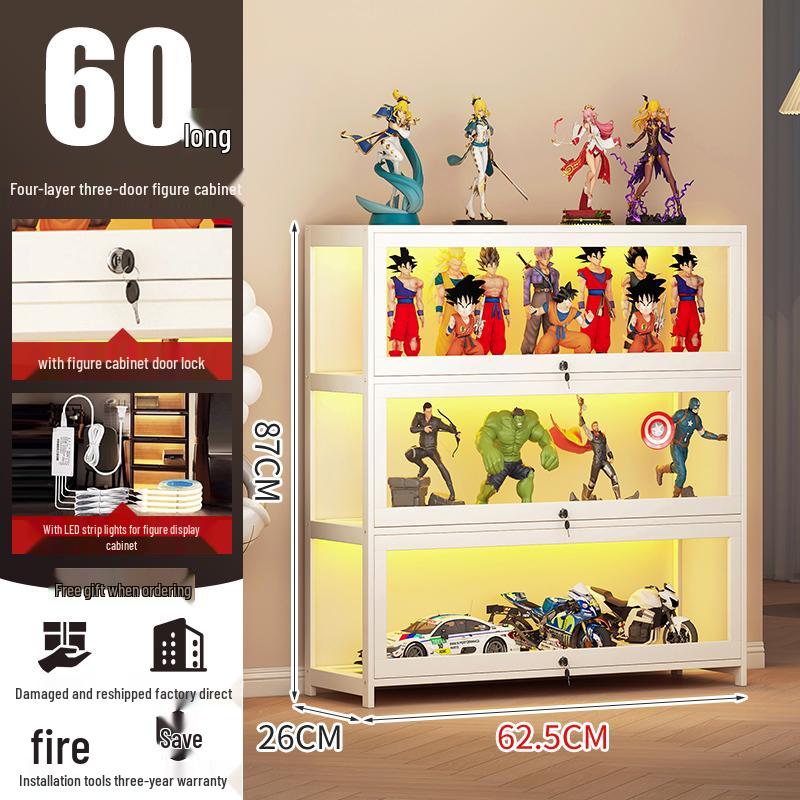 Acrylic Lockable Display Case with LED Lights for Figurines and Models, Dustproof Transparent Stand