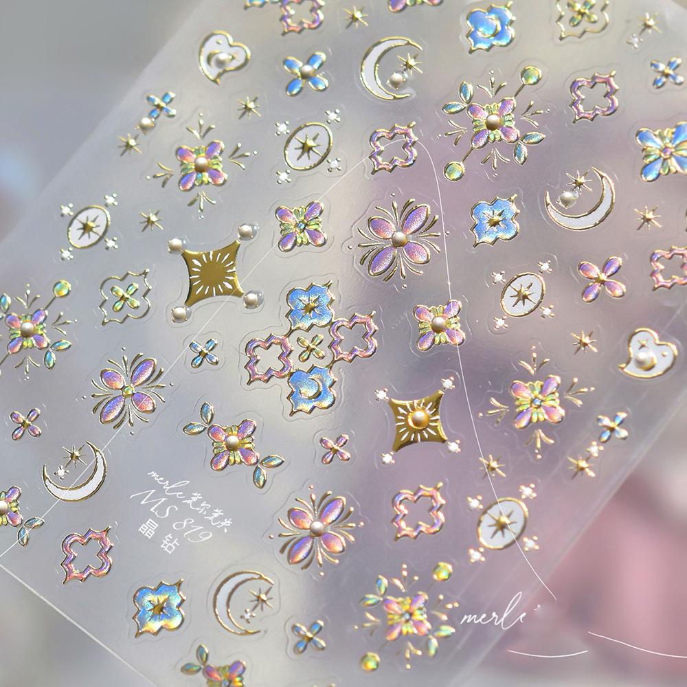 Bohemian Pattern Colorful Love Moon Pearl Crystal Rhinestone 5D Nail Art Sticker Self Adhesive Decoration Manicure Decal