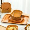 Kitchen Wood Grain Plastic Square Plate Japanese Simple Wood Grain Dish Set For Tableware Kitchen Bowl Dish Dinnerware