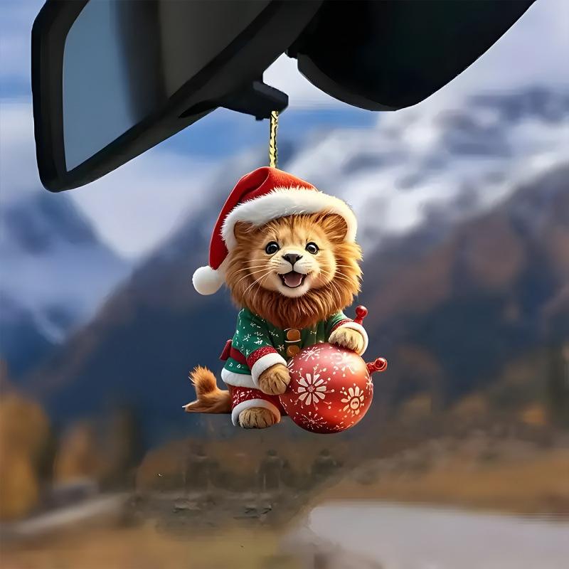 2D Christmas Squirrel Pendant Hedgehog Cat Pattern Decorative Acrylic Flat Ornaments Cartoon Animal Car Hanging