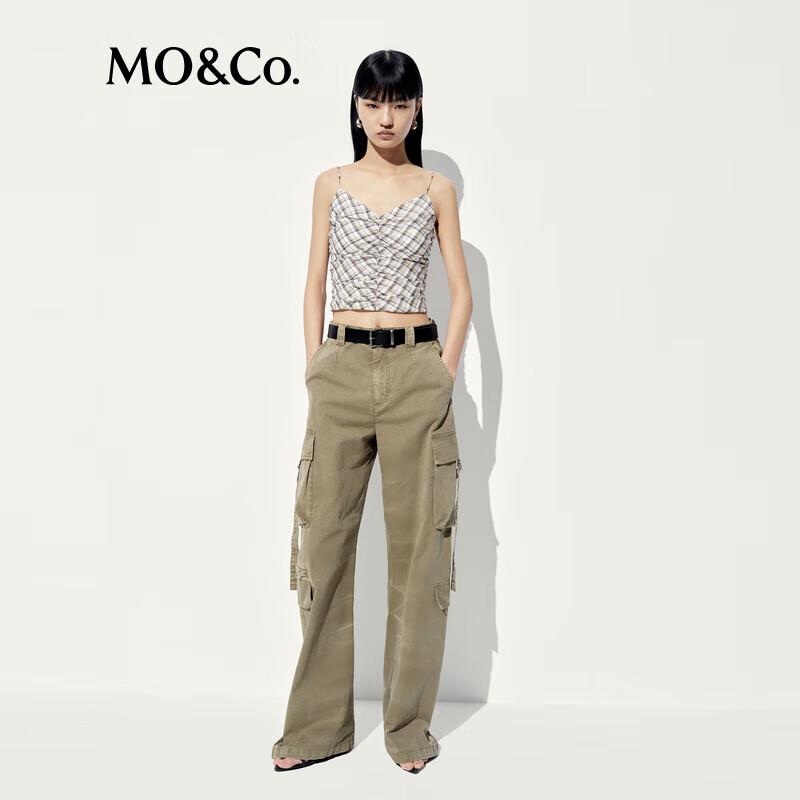 MO&Co. Women s Tencel Blend Cropped V-Neck Plaid Camisole M (165)