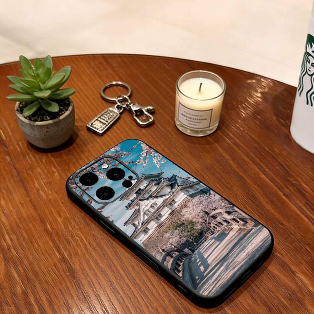 Japanese Landscape Artwork Phone Case Soft Silicone black For IPhone 17 16 15 14 13 12 11 X XR Plus Pro Max Plus