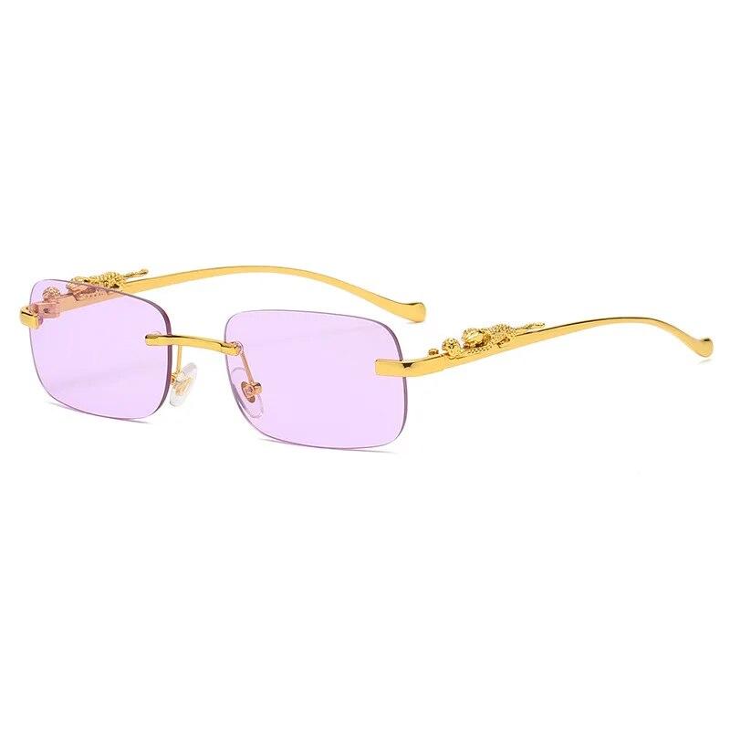 Nye Rimless Rektangel Vintage Metal Leopard Head Solbriller Innrammeløse Brilleskjermer for kvinner Menn