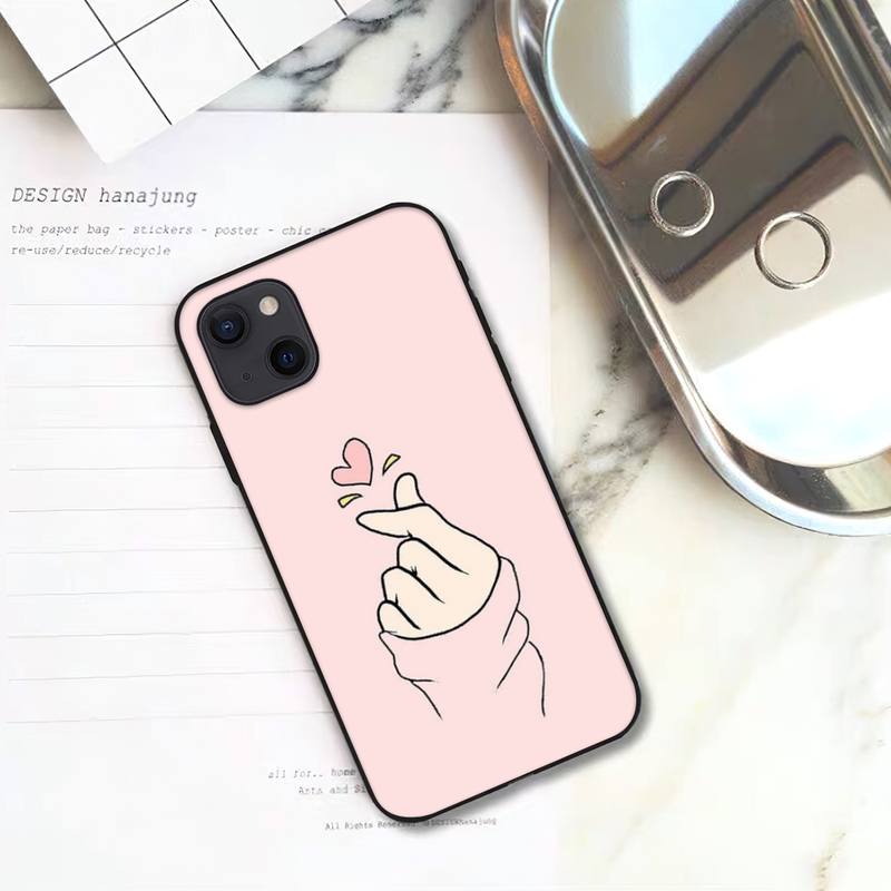 Love On the Finger Kpop Heart  Phone Case For iPhone 11 12 Mini 13 14 Pro XS Max X 8 7 6s Plus 5 SE XR Shell