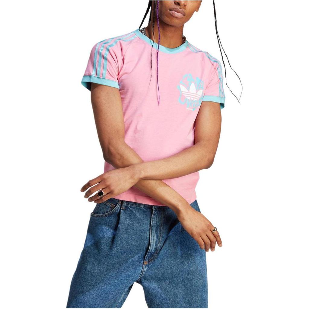adidas Originals Pride RM 3 Trefoil Logo Casual Printed Crew Neck T-Shirt Women Tops Pink IU0052
