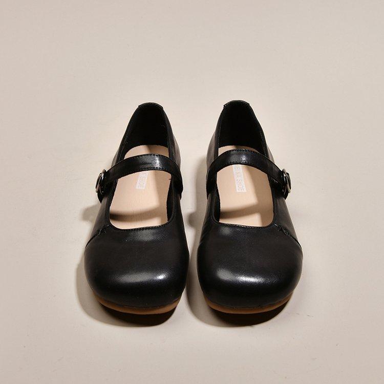 

Универсальные туфли с плоским дном и круглым носком, женские, весна 2025, новые корейские туфли из кожи, французские туфли Мэри Джейн с пряжкой из одного слова 35 чёрный