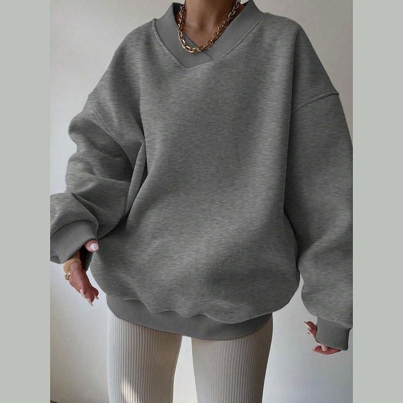 Damen Oversize Sweatshirt mit O-Ausschnitt Herbst Winter Mode Locker Einfarbig Hoodie Vielseitiger Causal Langarm Pullover