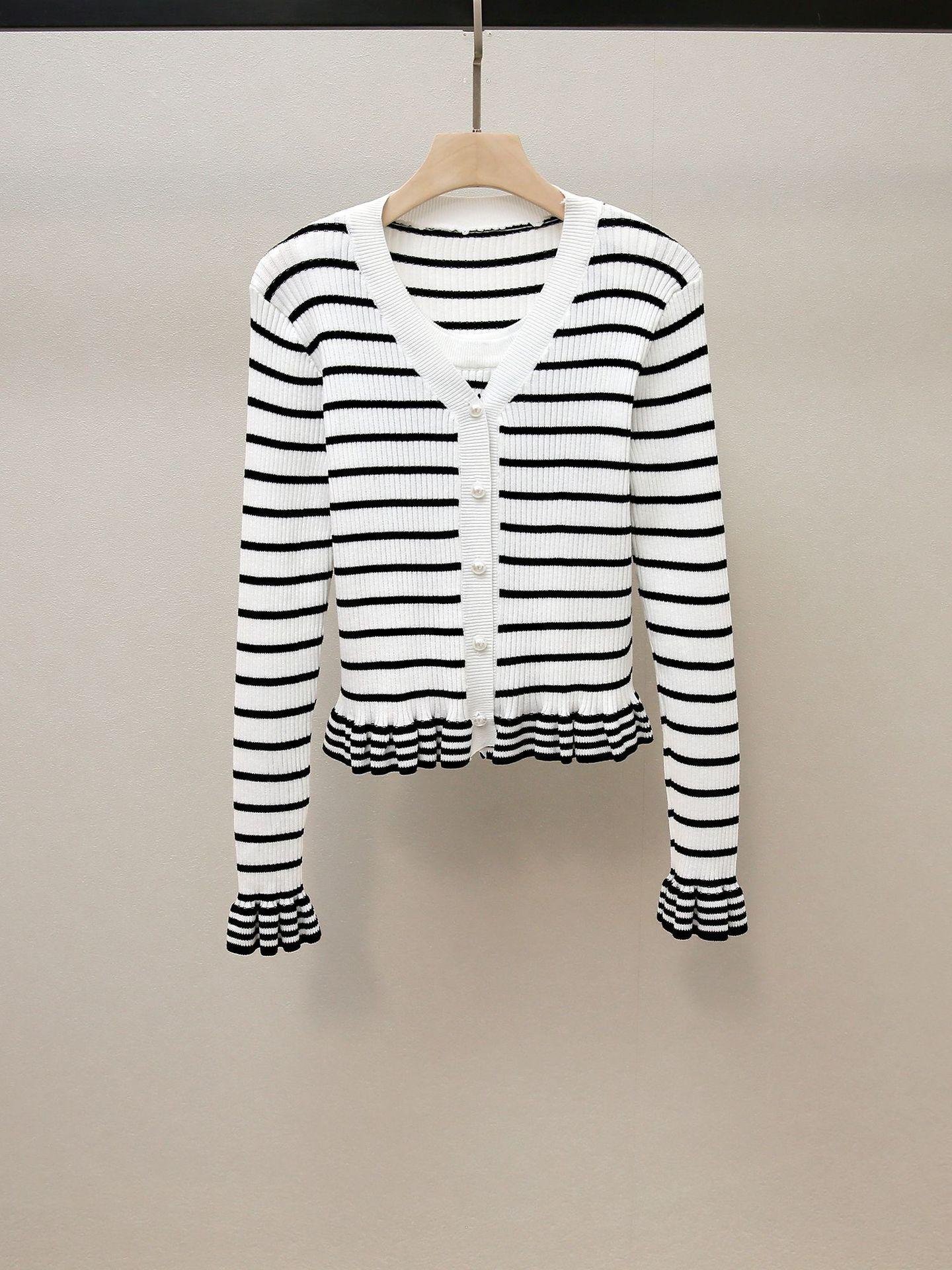 

Осенний кардиган с V-образным вырезом и цветными блоками - Французский стиль для женщин Small белый