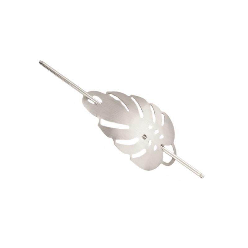 Polished Metal Leaf Hairpin - Women's Hollow Out Brushed Headwear Accessory