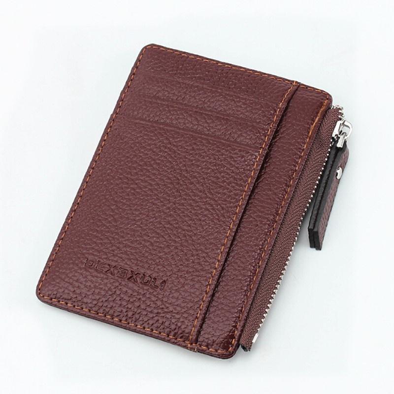 Lightweight Compact Purse Wallet Mini Leather Credit Card Holders Zipper Coin Pocket Bag for Women Men