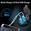 [Metal Shell] 12V USB Outlet Dual QC 3.0: Qidoe Aluminum Socket 12 Volt Motorcycle USB Outlet with LED Voltmeter Button Switch Waterproof 12 V Car
