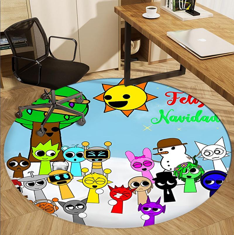 Sprunki Game Pattern Round Rug, Indoor/Outdoor Mat, for Picnic, Gameroom, Bedroom, Office, Living Room, Home Decor Carpet, Birthday Gift