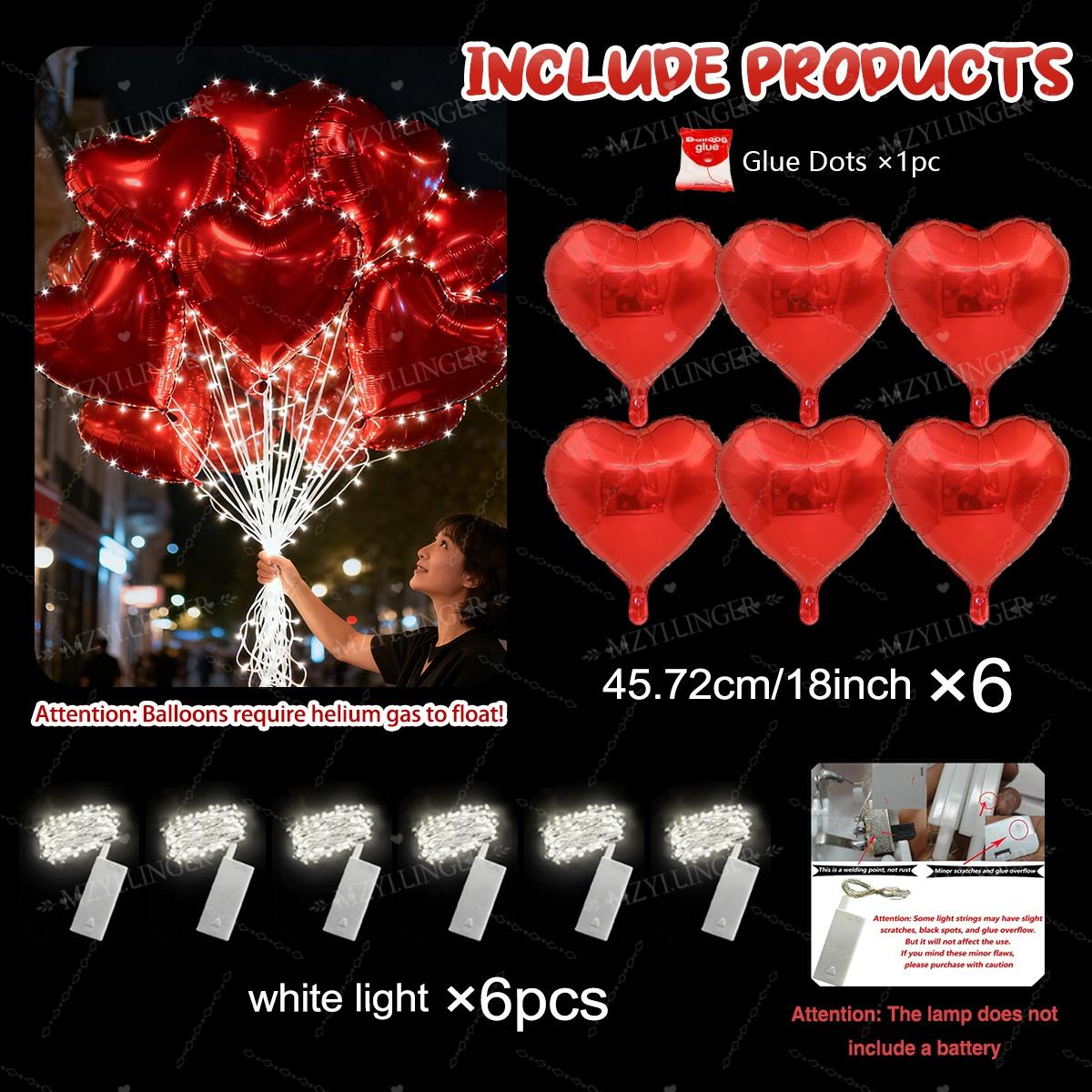 

Red heart-shaped balloon with LED light strip (excluding battery) Valentine s Day, romantic holiday glowing balloon decoration Other
