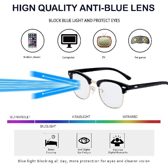 Blue Light Blocking Glasses for Women Men Semi-Rimless Frame Fake Nerd Eyeglasses