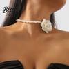 Fade-resistant Necklace Camellia Faux Pearl Choker Retro Flower Beaded Elegant
