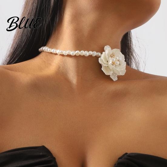 Fade-resistant Necklace Camellia Faux Pearl Choker Retro Flower Beaded Elegant