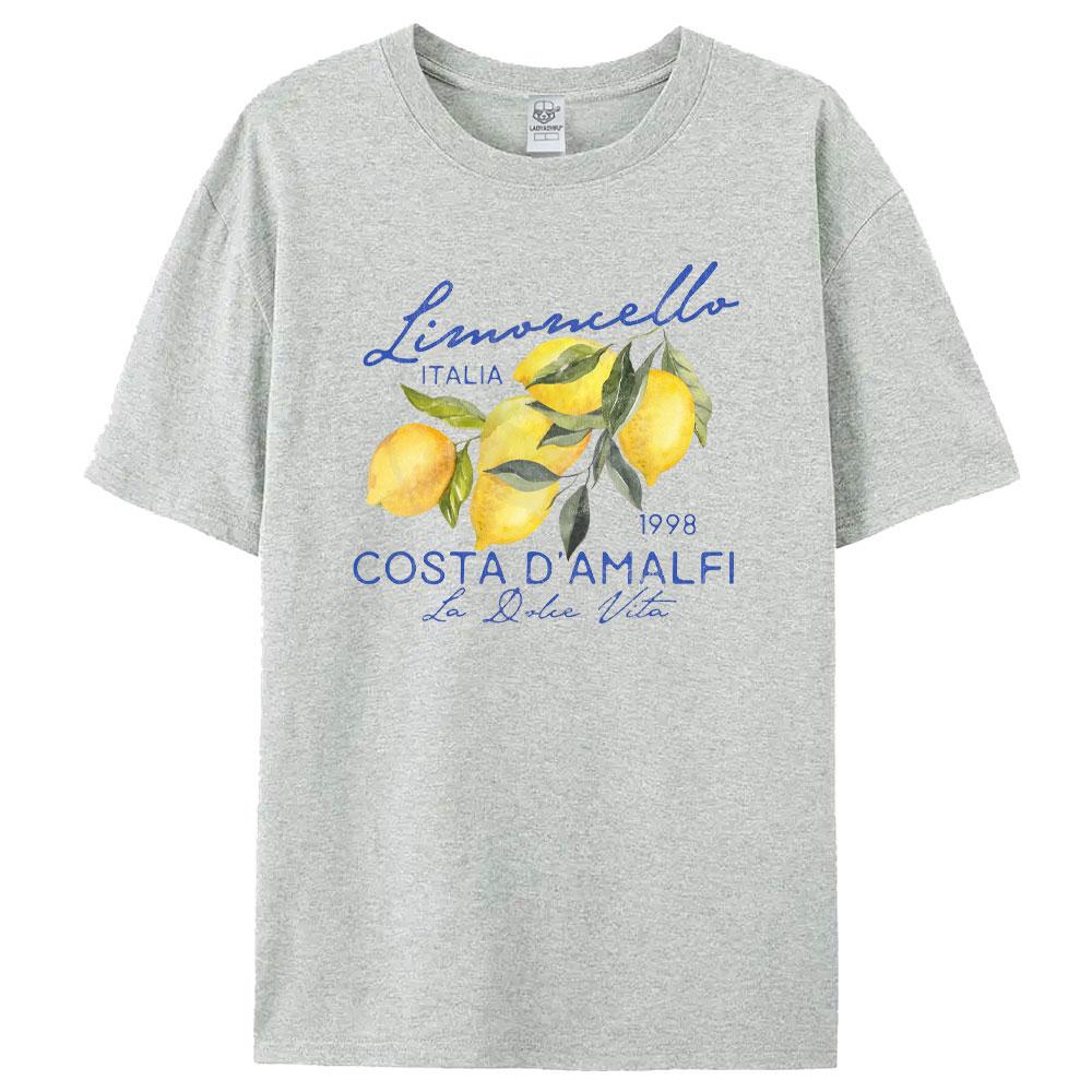 

Limoncello La Dolce Vita Graphic Top Retro Women Cotton Shirt Lemon Shirt Italy Tshirt Coastal Aesthetic Amalfi Coast Female Tee XXL світло-сірого кольору