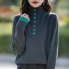 Women's Knitted Sweater with Turn-Down Collar - Two-Piece Illusion, Long Sleeve, Loose Fit, Slimming Design for Autumn/Winter.