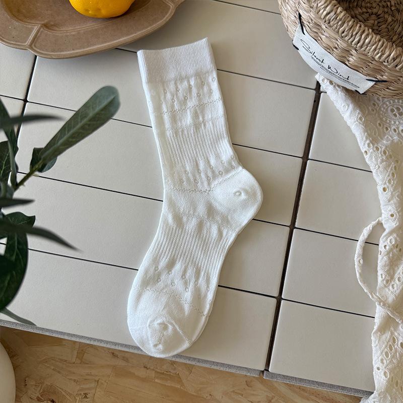 

Female Summer Thin Model Pure Color Mesh Hollow Out Breathable Sweet Flower All Go Boneless In The Tube Stack Socks 1 pair білий