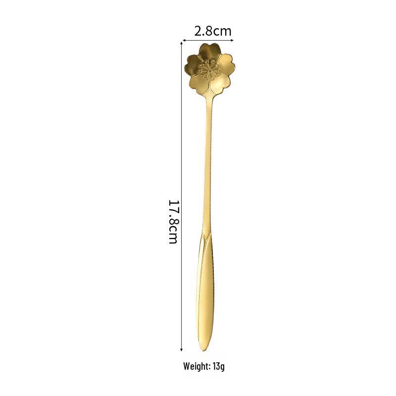 Cherry Blossom Stainless Steel Spoons: Rose Spoon, Heart Spoon, Coffee Spoon, Honey Dessert Spoon, Gold Cherry Blossom Spoon