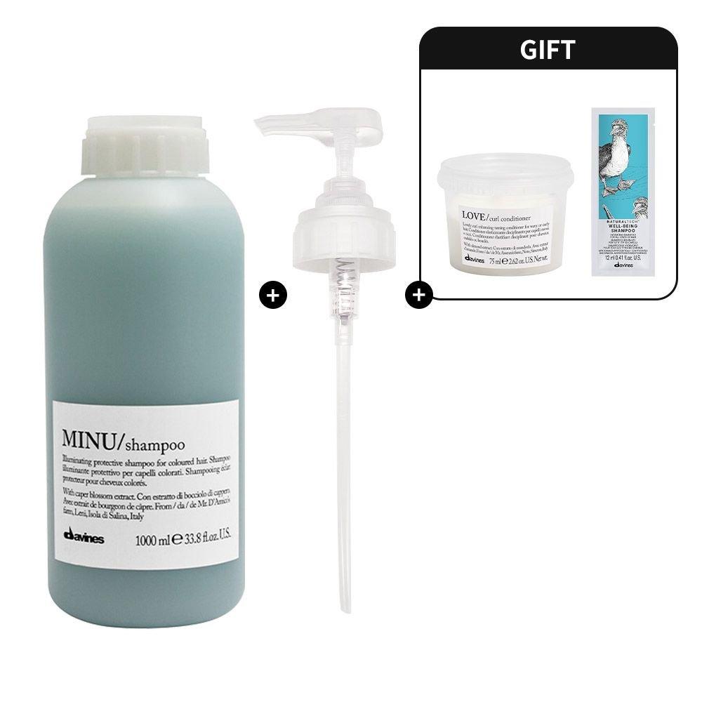 Minu Shampoo 1000ml (+Love Curl Conditioner 75ml, Wellbeing Shampoo 12ml)