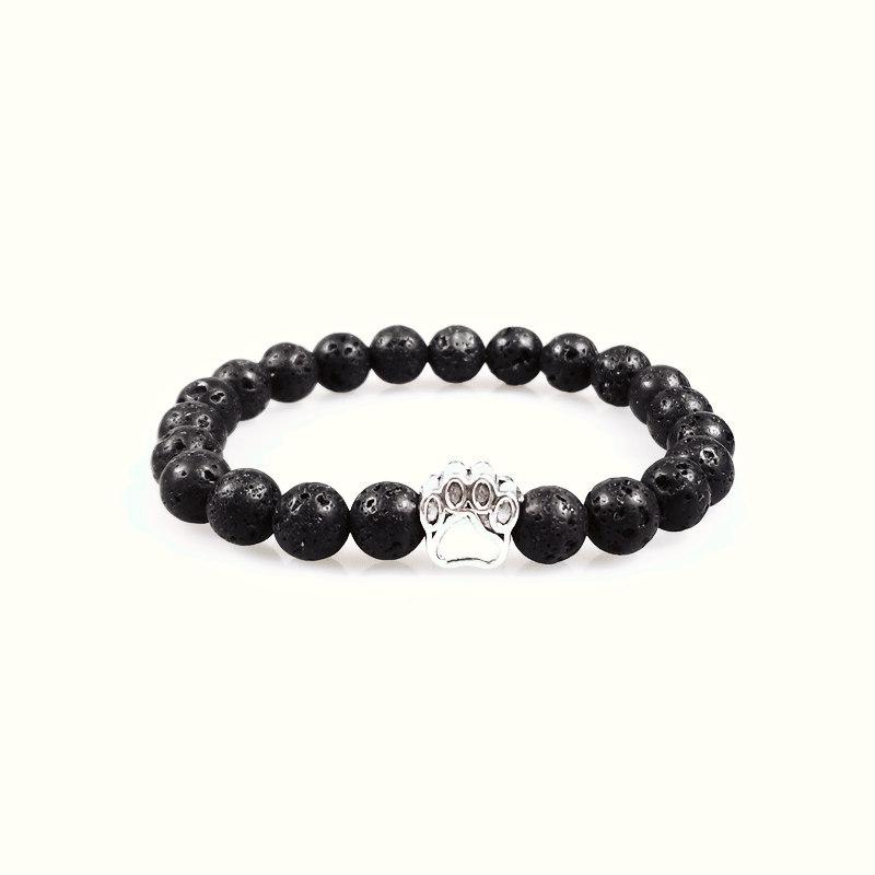 Volcanic Rock & Pink Crystal Claw Bracelet: Natural Stone Dog Paw & Dragon Pattern Agate Elastic Styles 8mm/19cm