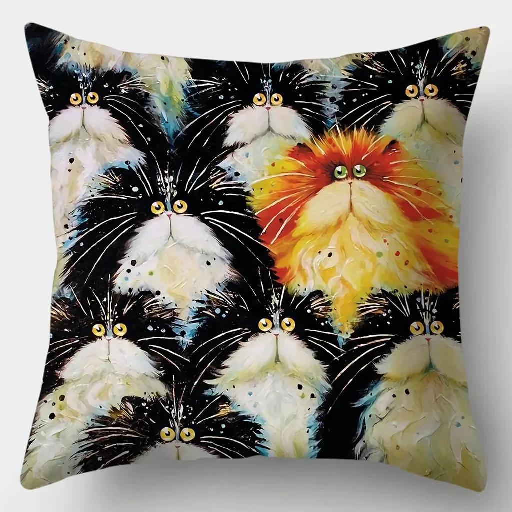 Cute Cat Pillowcase Square Sofa Pillow Cover Watercolor Loving Cushion cover