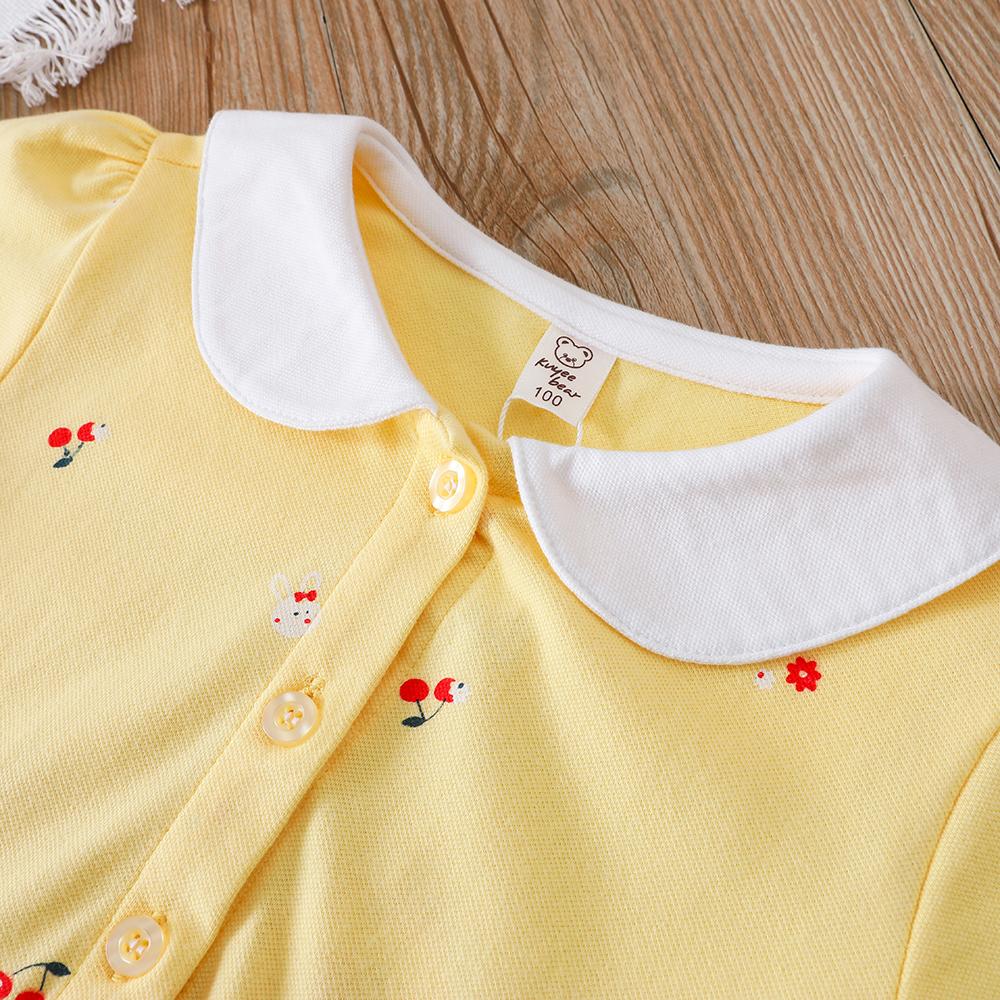 Vestido de verano para niñas de 2 a 6 años, de algodón, con cuello vuelto y manga corta.