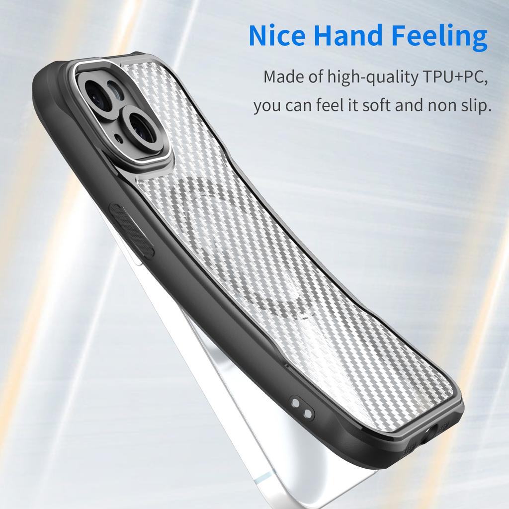 For iPhone 15 Case Compatible with MagSafe Carbon Fiber Texture TPU+PC Phone Cover